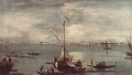 Le lagon avec des bateaux Gondoles et des radeaux Francesco Guardi vénitien